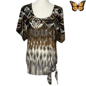 Ricki's Scoop Neck Winged Short Sleeve Tie Side Bottom Top Size Small